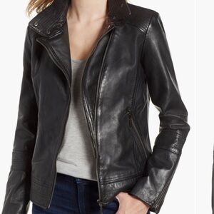 Bernardo Black Leather Zip-Front Moto Jacket